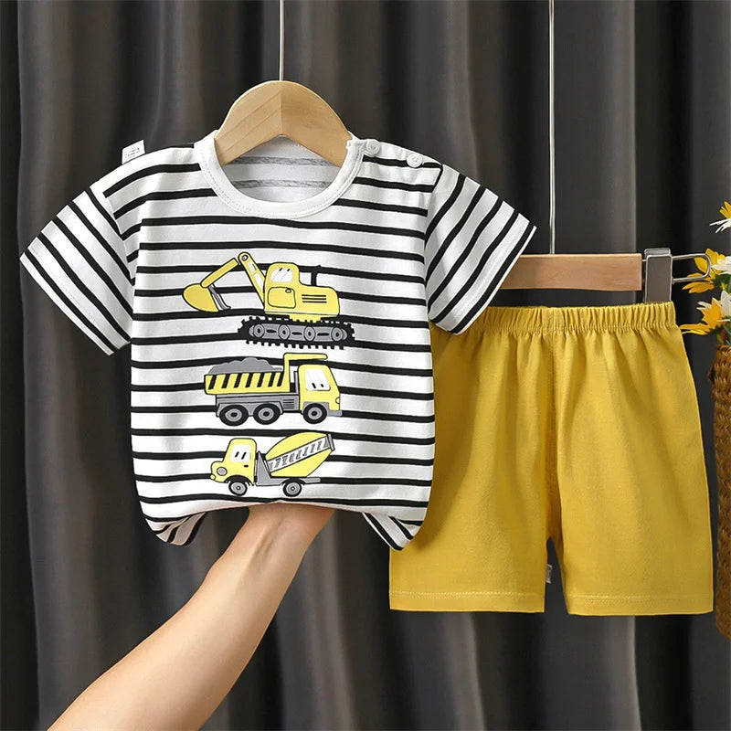 Zebra Print Tee & Striped Shorts 2-Piece Set