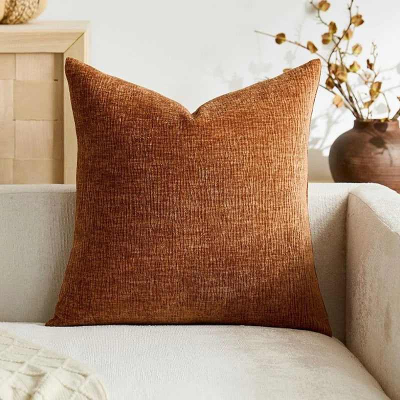 Beige Chenille Cushion Cover with Hidden Zipper