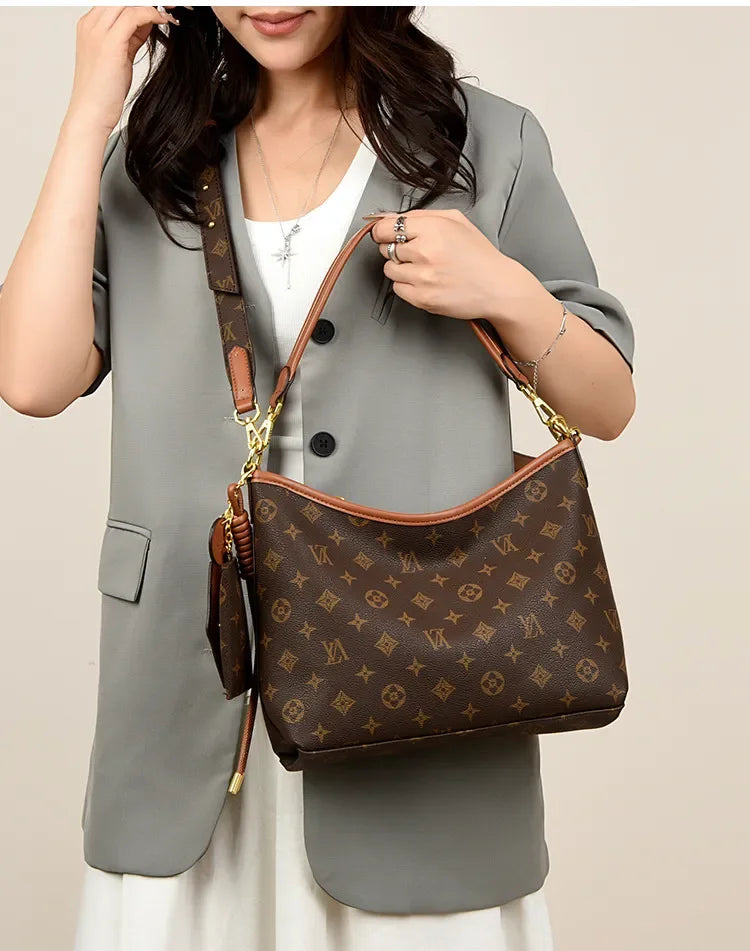 Vintage Canvas Hobo Tote with Mini Coin Bag Charm