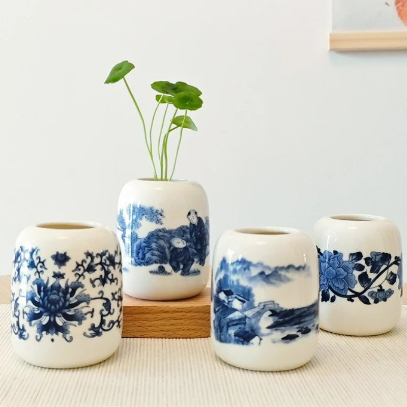 Ceramic Mini Vase Antique Blue and White Porcelain Flower Vase Home Shelves Bedroom Living Room Ceramic Table Decoration Vase