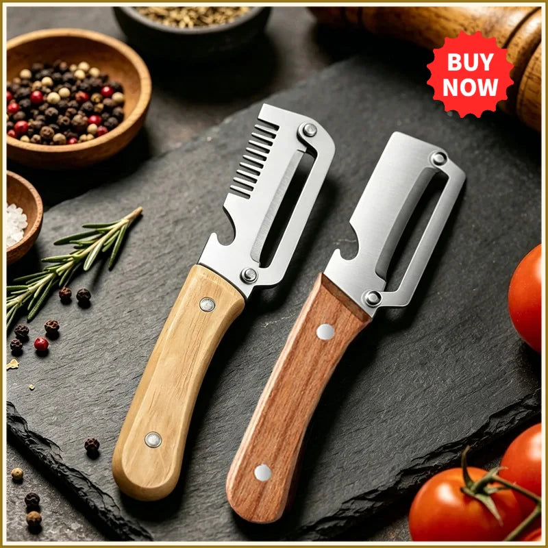 Stainless Steel Kitchen Peeler with Wooden Handle for Fruit and Vegetable Peeling and Slicing