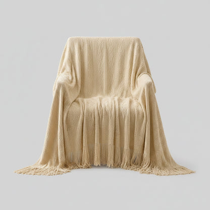 Sage Green Diamond Knit Throw Blanket with Tassels