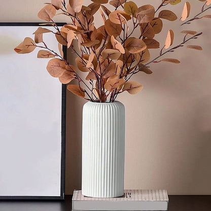 Striped Ceramic-Look Vase — Lightweight Decorative Flower Vase for Home & Floral Display