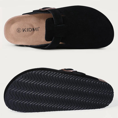 Men’s Suede Clogs — Soft Leather Cork Sandals with Arch Support