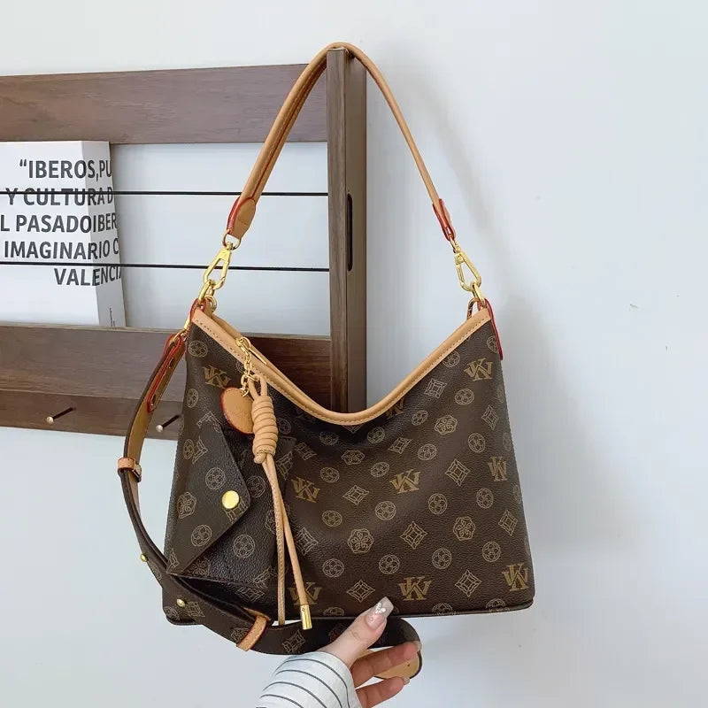 Beige Printed Commuter Tote, Large Capacity