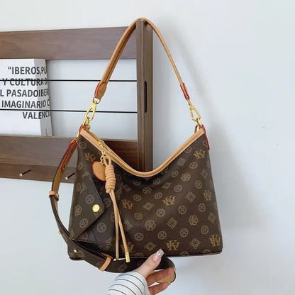 Beige Printed Commuter Tote, Large Capacity