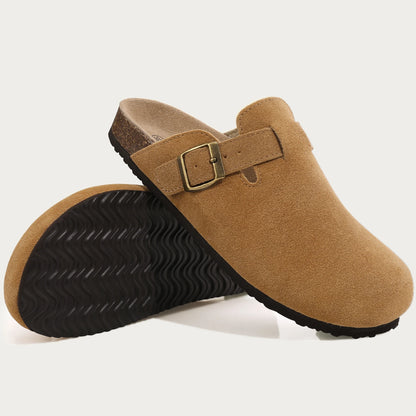 Men’s Suede Clogs — Soft Leather Cork Sandals with Arch Support