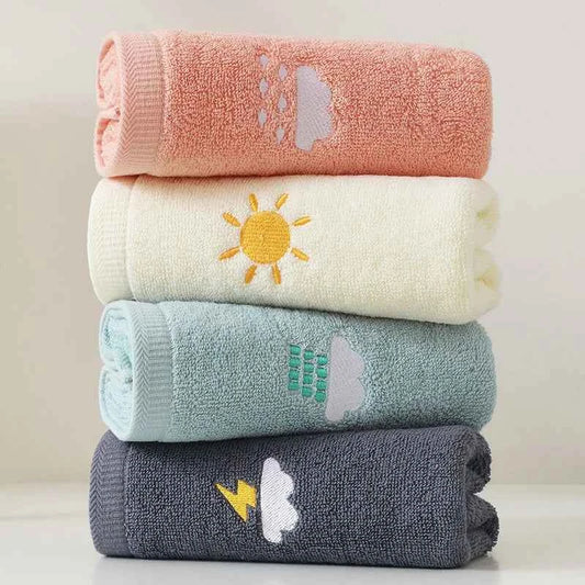 Bathroom cotton towel 74x34cm weather face towel embroidered word cute soft absorbent towel hand towel