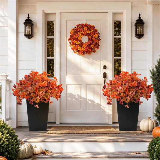 60cm Artificial Orange Daisy Flowers in Black Planters 2 Packs UV Resistant Artificial Flowers for Decoration, Faux Potted Plants for Front Porch Patio Outdoor Garden Decoration Entryway Home Fall Decor