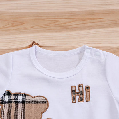 Checked Bear Print Tee & Shorts 2-Piece Set