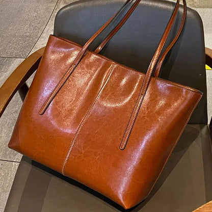 Red Cowhide Leather Tote Bag, Extra Large Capacity