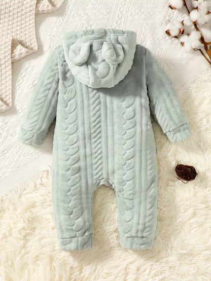 Plaid Hooded Plush Jumpsuit, Winter Warm Romper
