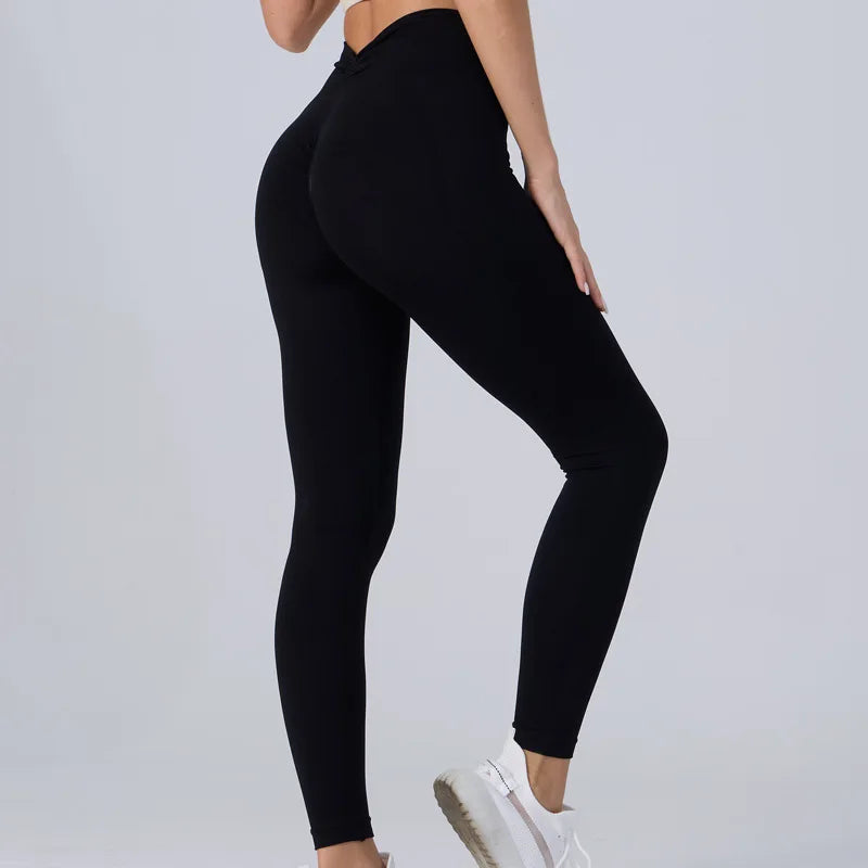 Women's V-Cut Waist Seamless Yoga Leggings — High Waist Butt Lift Gym Tights
