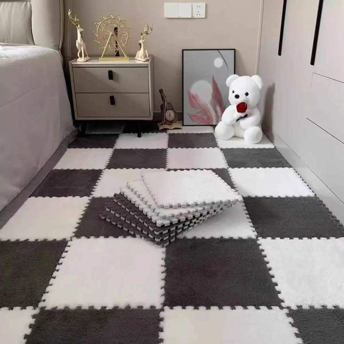 30*30CM Soft Plush Kids Carpet Baby Play Mat 10PCS Puzzle Carpet Warm Playmat Interlocking Exercise Tiles Foam Children's Mat