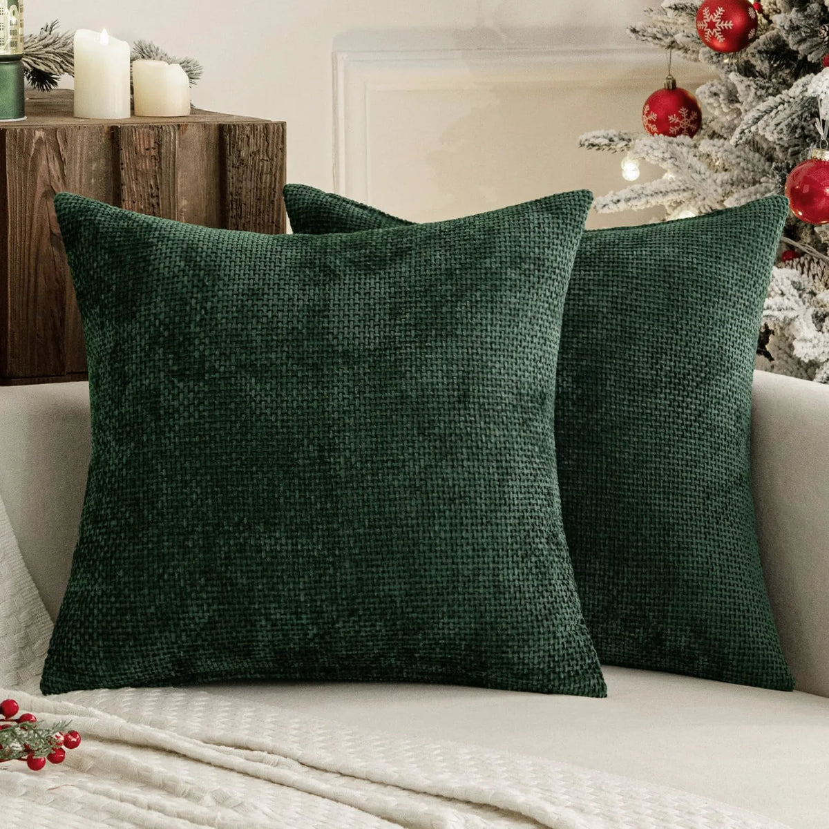 Dark Green Chenille Decorative Cushion Cover