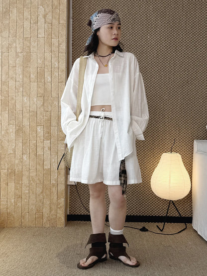 Women's Casual Solid Lapel Long Sleeve Loose Shirt — Spring Summer Blouse