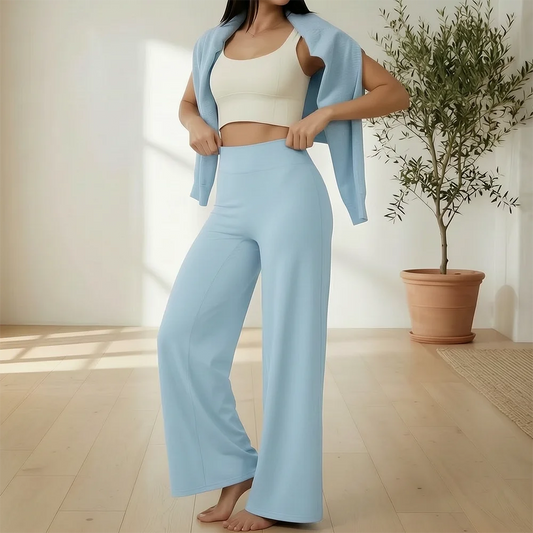 Pantalon de yoga taille haute et jambe droite pour femme — Sensation nude, lifting des fesses, en soie glacée