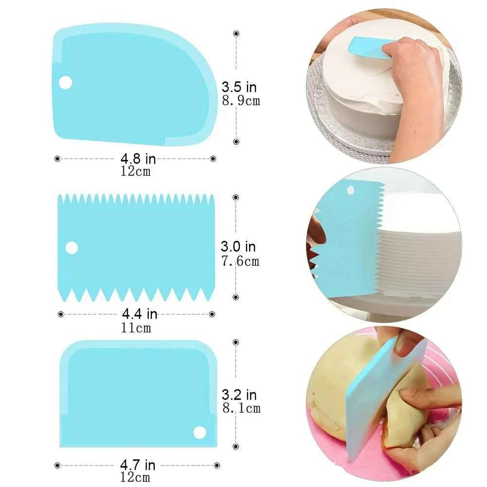 3pcs Cream Scraper Cake Icing Smoother Tool for Cake Decoration Arc Tooth Shape Cream Bread Cutter Multifunctional Baking Tools
