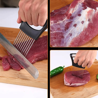 Stainless Steel Onion Slicer Holder & Meat Tenderizer – Multipurpose Cutting Tool