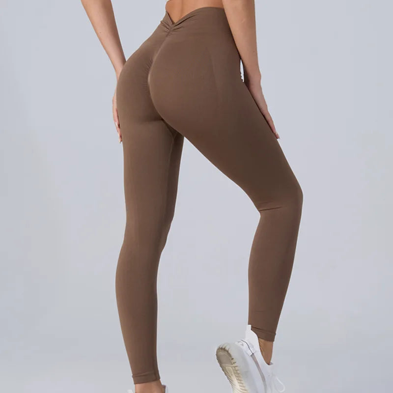 Women's V-Cut Waist Seamless Yoga Leggings — High Waist Butt Lift Gym Tights