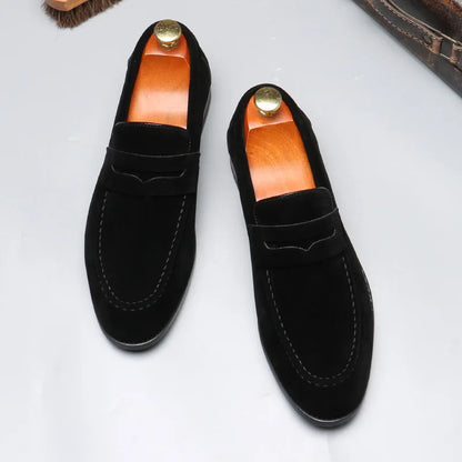 Men's Casual Shoes Suede Loafers Fashion Slip on Leather Shoes Soft Solid Dress Shoes Wedding Flats Plus Size Business Men Shoe