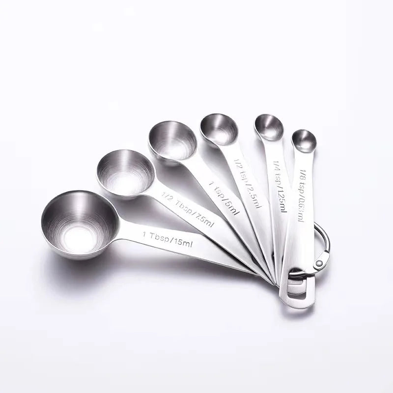 6 in 1 Measuring Spoon Stainless Steel Seasoning Coffee Tea Premium Stackable Bakery Tool with Scale Kitchen Supplies