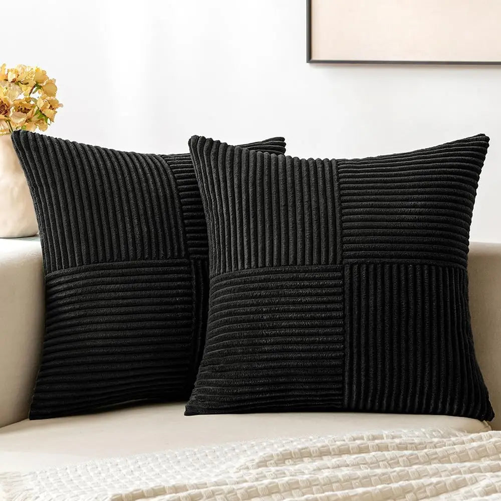 Striped Patchwork Corduroy Cushion Cover