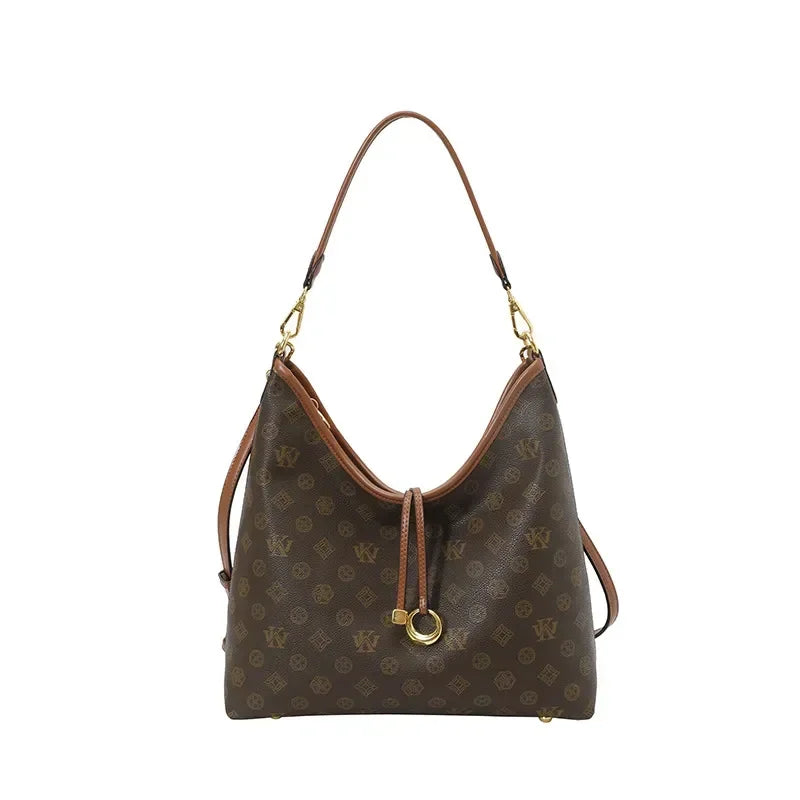 Beige Printed Commuter Tote, Large Capacity
