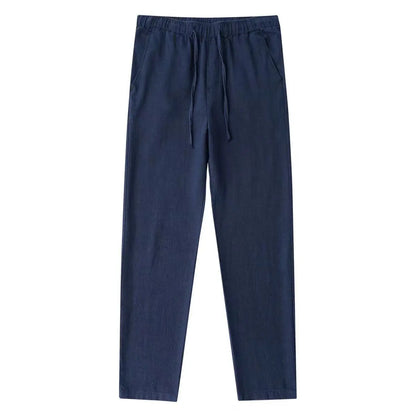 Men's Cotton Linen Pants — Breathable Solid Color Streetwear Trousers with Back Pocket
