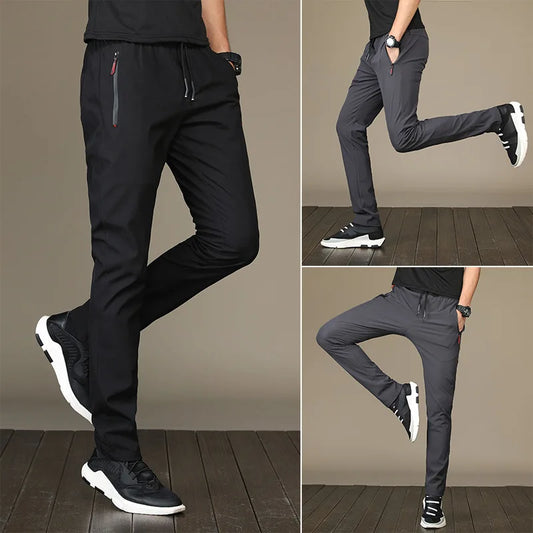 Pantalon décontracté ajusté en soie glacée à séchage rapide pour homme — Pantalon d'été style coréen