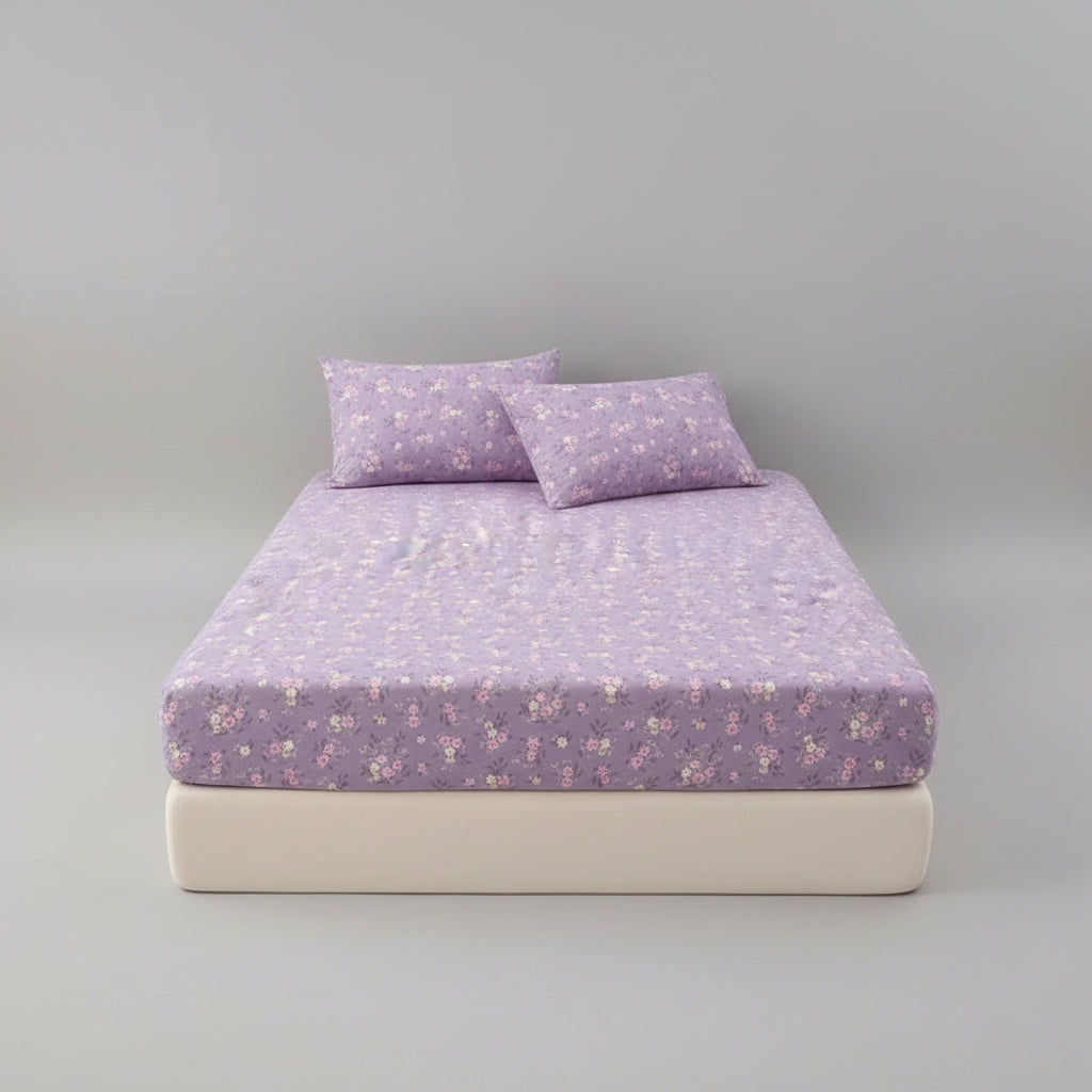 Purple Floral Fitted Bed Sheet | Single, Queen, King