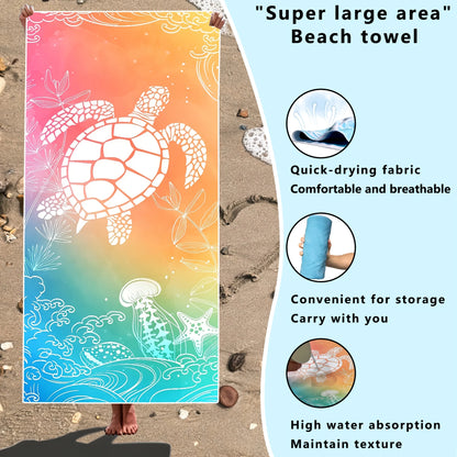 Oversized Microfiber Beach Towel — Sea Stars & Turtles Graphic
