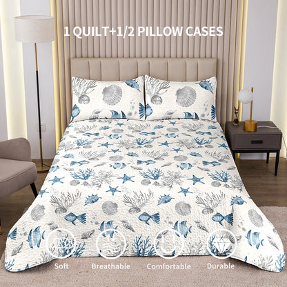Blue Queen 4-Season Bed Cover Set with Pillowcases