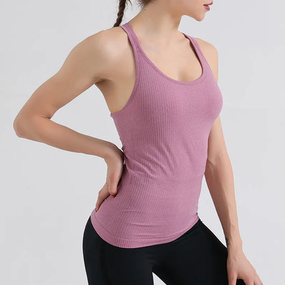 Women’s Yoga Vest Sports Bra — Chest Cushion Athletic Crop Top