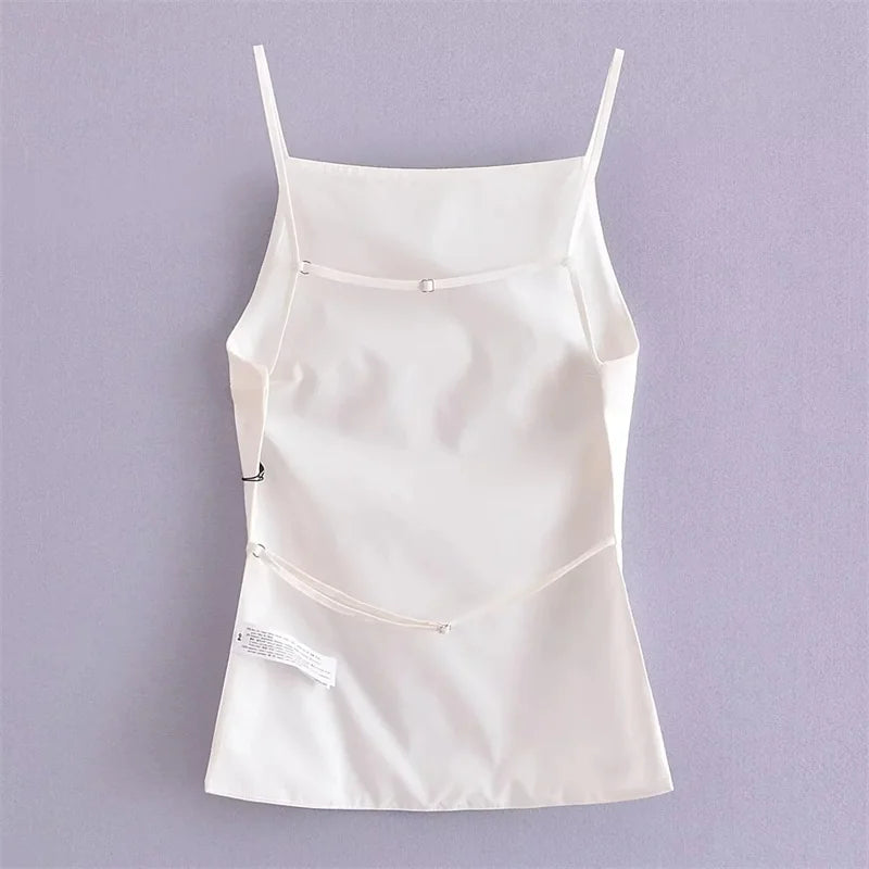 MUJER Women's Black Backless Crop Top — Sleeveless White Strappy Evening Top