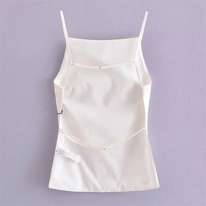 MUJER Women's Black Backless Crop Top — Sleeveless White Strappy Evening Top