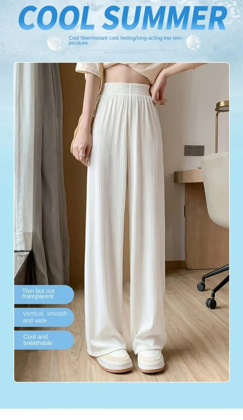 Women's Wide-Leg Pants — Ice Silk Breathable Elastic Waist