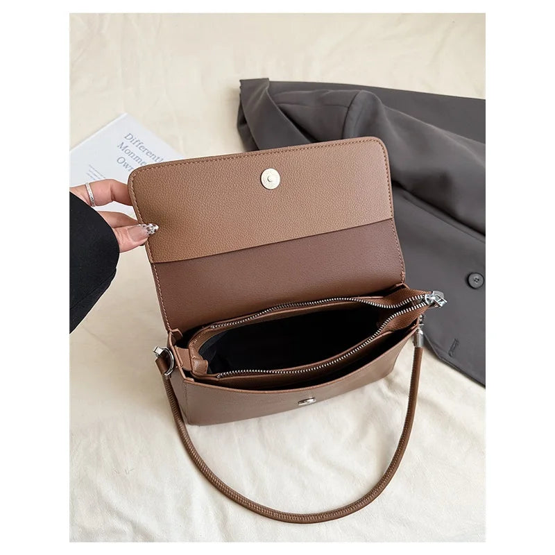 Nude Pebbled Leather Flap Crossbody, Minimalist Design