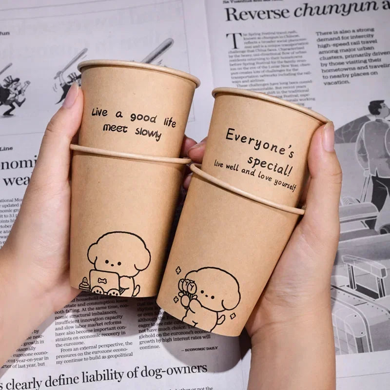 50PCS Biodegradable Paper Tasting Cups 250ml | Coffee Tea Milk Party Tableware