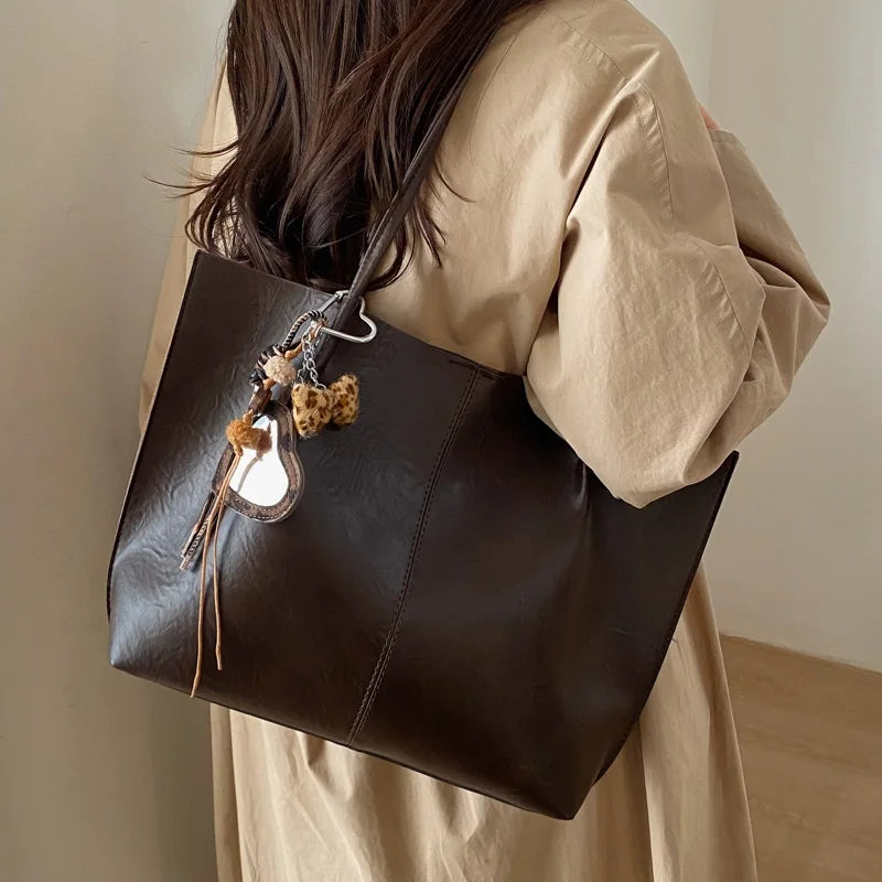 Khaki Wrinkled Faux Leather Tote, Fits 13-Inch Laptop