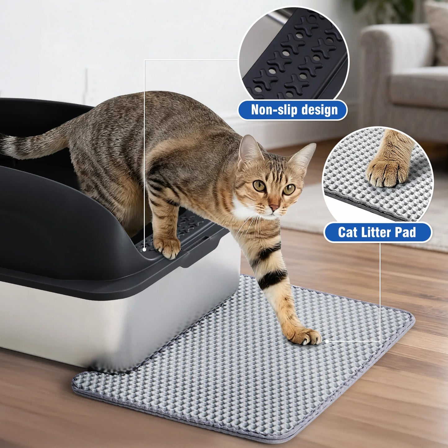 JHK 24" Stainless Steel Cat Litter Box with Lid — Anti-Urine, Scoop & Mat Included