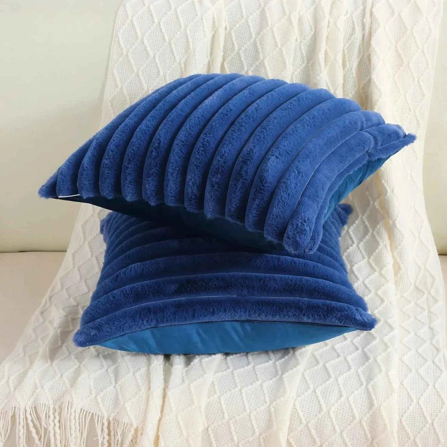 1pc Ins Style Plain Color Vertical Stripe High Quality Rabbit Plush Pillow Cover and Sofa Bedroom Cushion Coreless Pillowcase