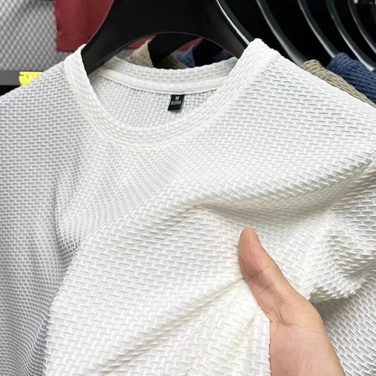 Men's Bamboo Ice Silk T-Shirt — Slim Fit Stretch Mesh Crew Neck Summer Top