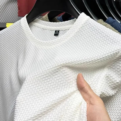Men's Bamboo Ice Silk T-Shirt — Slim Fit Stretch Mesh Crew Neck Summer Top