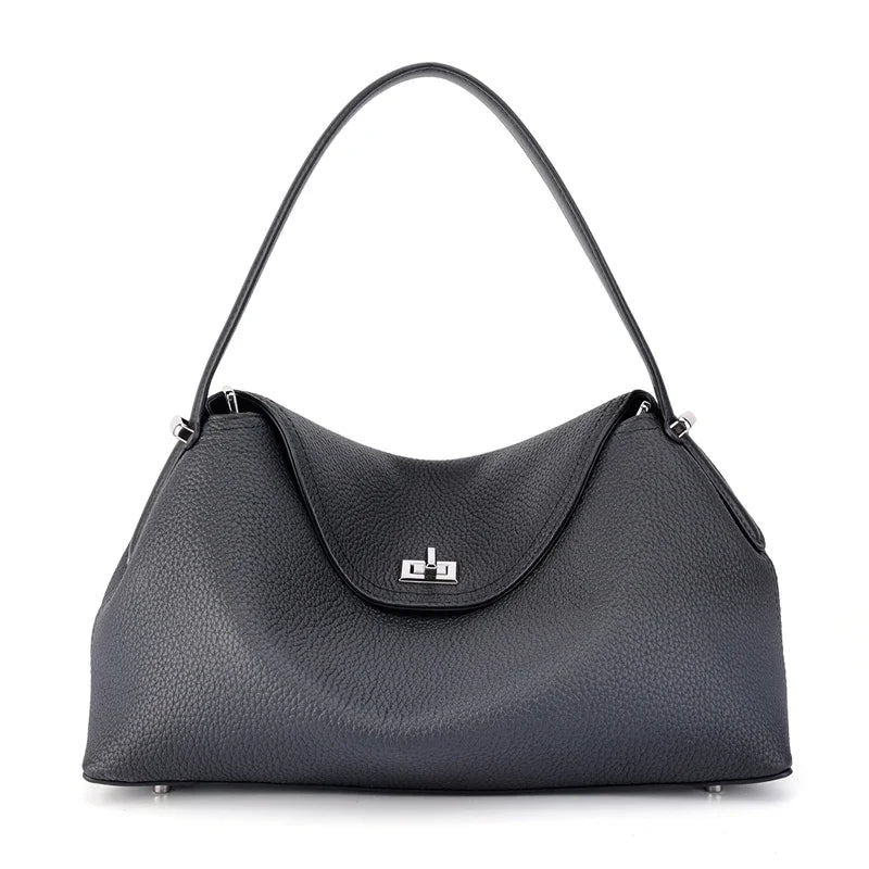 Retro Cowhide Leather Tote, Large Capacity Shopping Bag