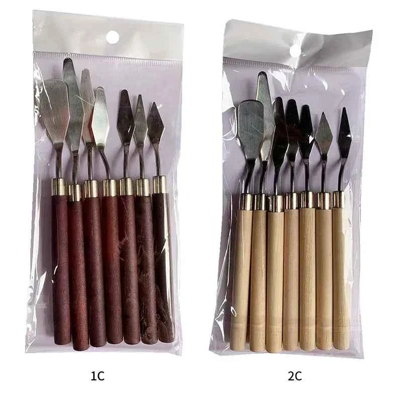 7Pcs/set Fondant Cake Spatula Cream Mixing Mini Knife Scraper Redwood Pole Art Crafts Oil Tools Painting Or Kitchen Accessories