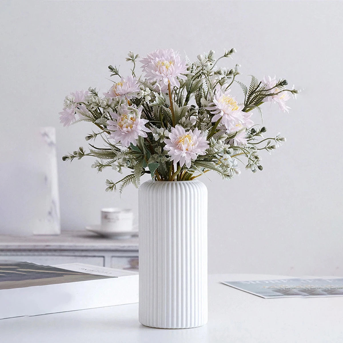 Striped Ceramic-Look Vase — Lightweight Decorative Flower Vase for Home & Floral Display