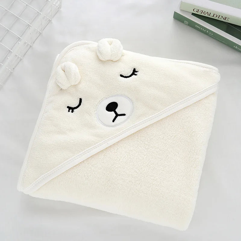 Gray Hooded Coral Fleece Bath Towel Blanket