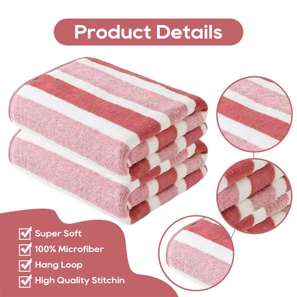 Oversized Striped Coral Fleece Bath Towel Ultra Soft Thickened Shower - Beach Towel