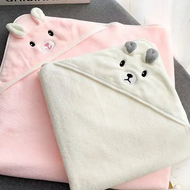 Gray Hooded Coral Fleece Bath Towel Blanket